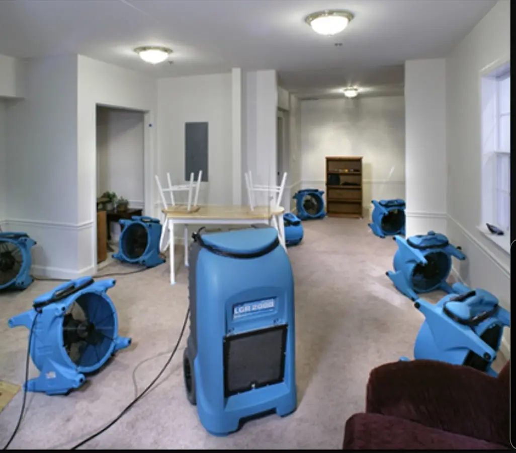 Air movers and dehumidifier setup for Water Damage Restoration in Oak Hills